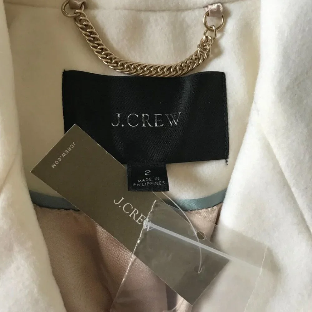 NWT JCrew Double Breasted Top Coat Womens 2 Ivory Cream Italian Cloth Wool NEW - Picture 3 of 13